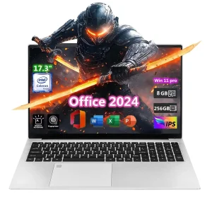 17.3" Laptop Office 2024 Win 11 pro IPS Display Ultra-Thin Laptop Celeron N5095 8GB DDR4 RAM 256GB SSD Fingerprint Backlit Keyboard Webcam Perfect for Travel Study and Work Silver