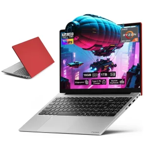 15.6'' FHD IPS Business Laptop Computer, AMD Ryzen 5 6600H(Beat R7 5700U, 6 Cores Up to 4.5GHz), 16GB DDR5 RAM 1TB SSD, Type-C 100W PD Fast Charger, Fingerprint Backlit Keyboard Wi-Fi 6 Red