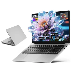 15.6'' FHD IPS Business Laptop Computer, AMD Ryzen 5 6600H(Beat R7 5700U, 6 Cores Up to 4.5GHz), 16GB DDR5 RAM 1TB SSD, Type-C 100W PD Fast Charger, Fingerprint Backlit Keyboard Wi-Fi 6 Silver