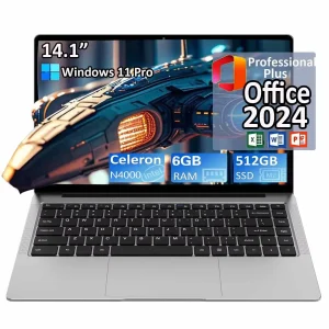 14" Windows 11 Pro Laptop Lightweight Laptop ComputerOffice 2024 Students Laptop 6GB RAM 512GB SSD Intel Celeron N4000 2.6Ghz Business Laptop