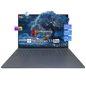 16" Windows 11 Pro Laptop Office 2024 16GB RAM 1TB SSD with 4 Core Intel Alder Lake N95 Backlit Keyboard 1920x1200 FHD IPS Screen, FingerPrint for Work School & Entertainment
