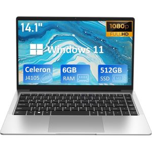 14.1 Laptop Computer , 2.5 GHz Intel Celeron N4000 Processor, 6GB RAM, 512GB M.2 SATA SSD, Windows 11, Ultra-Thin and Lightweight Notebook PC Computer for Work, Study, and Entertainment, WiFi5