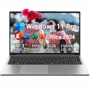 17.3" Business Laptop Windows 11 Pro Office 2024 Conference camera Type-C interface Backlit Keyboard Intel N5095 16GB RAM 256GB SSD Support Fingerprint BT 5.0