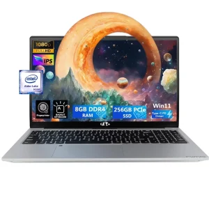 15.6'' FHD Laptop Computer, Type-C 65W PD Fast Charger, 12th Gen Intel N100, Windows 11, 8GB RAM 256GB SSD, WiFi 6 (Silver)