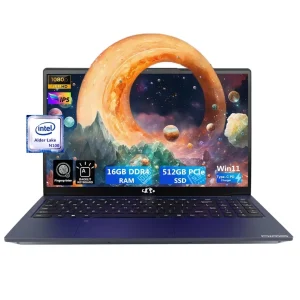 15.6'' FHD Laptop Computer, Type-C 65W PD Fast Charger, 12th Gen Intel N100, Windows 11, 16GB RAM 512GB SSD, WiFi 6 (Blue)