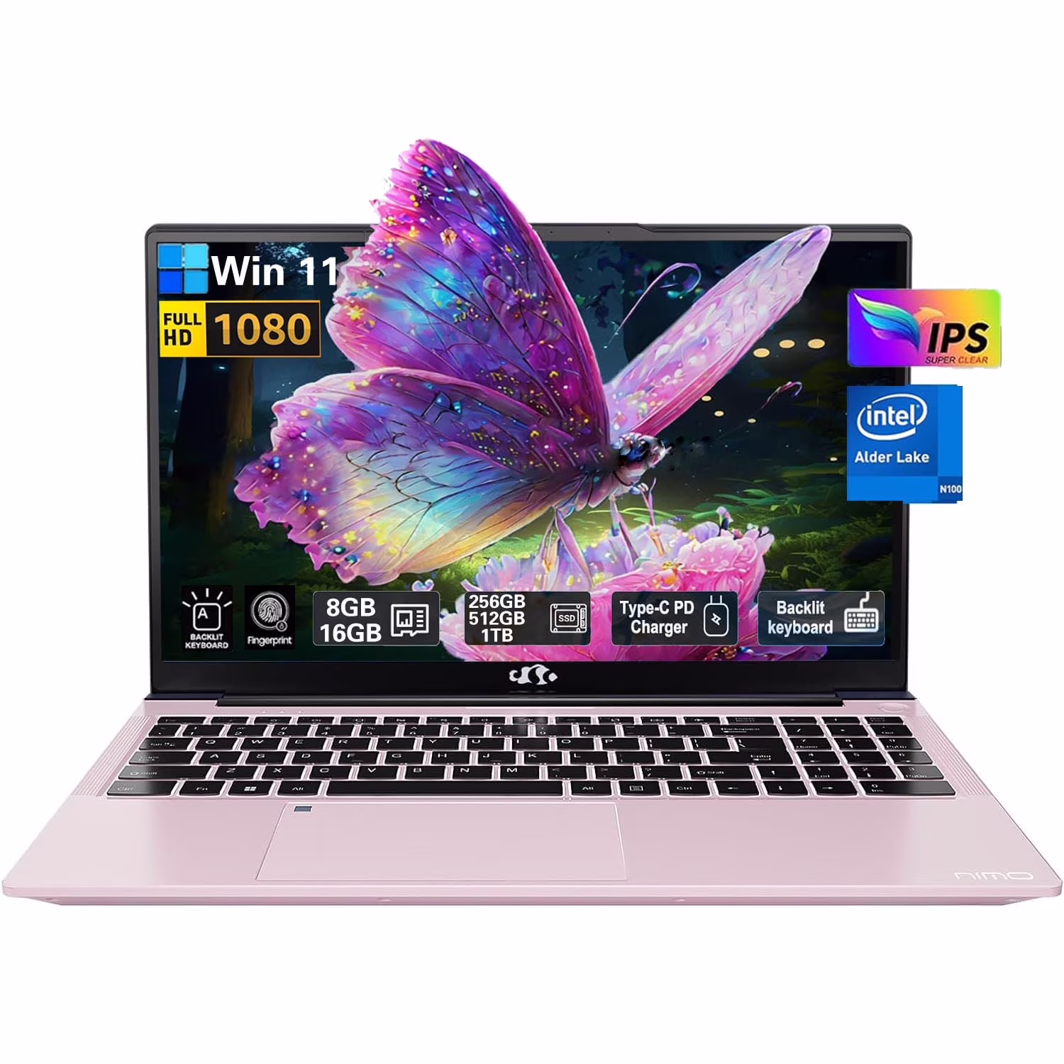 15.6 High-Performance Laptop, 3.4 GHz Intel N100 Processor, 8GB RAM, 512GB SSD, Windows 11, Lightweight student Notebook PC Computer for Work, Backlit Keyboard, Fingerprint, WiFi 6 (RoseGold)