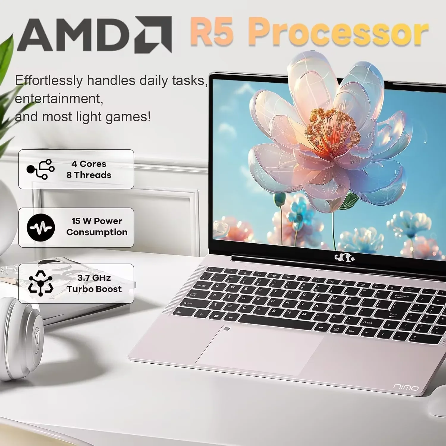 15.6"FHD-Business-Laptop Windows 11 AMD R5 3500U Processor Backlit Keyboard Fast Charging Fingerprint 16GB RAM 1TB SSD Stylish Practical Laptop for Work Study Life 1 Years Warranty Blue - Image 3