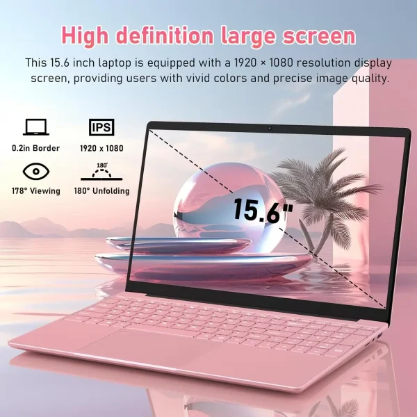 15.6" Business Pink Laptop Computes Windows 11 Pro Office 2024 Meeting camera Intel Celeron N5095 16GB RAM 1TB SSD Lightweight Student Notebook PC Computer for Work, Backlit Keyboard WiFi5 BT 5.0 - Image 2