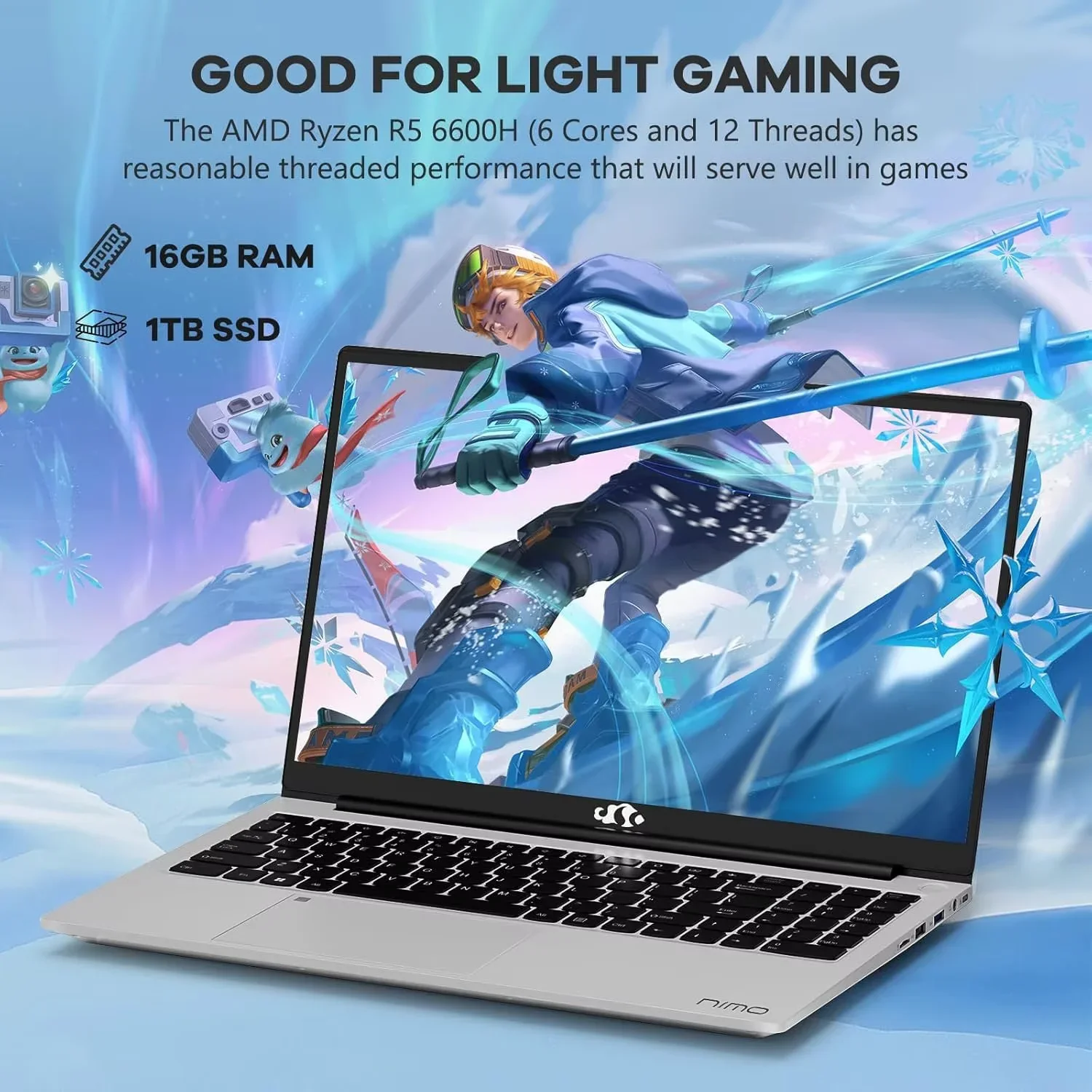 15.6'' FHD IPS Business Laptop Computer, AMD Ryzen 5 6600H(Beat R7 5700U, 6 Cores Up to 4.5GHz), 16GB DDR5 RAM 1TB SSD, Type-C 100W PD Fast Charger, Fingerprint Backlit Keyboard Wi-Fi 6 Silver - Image 2