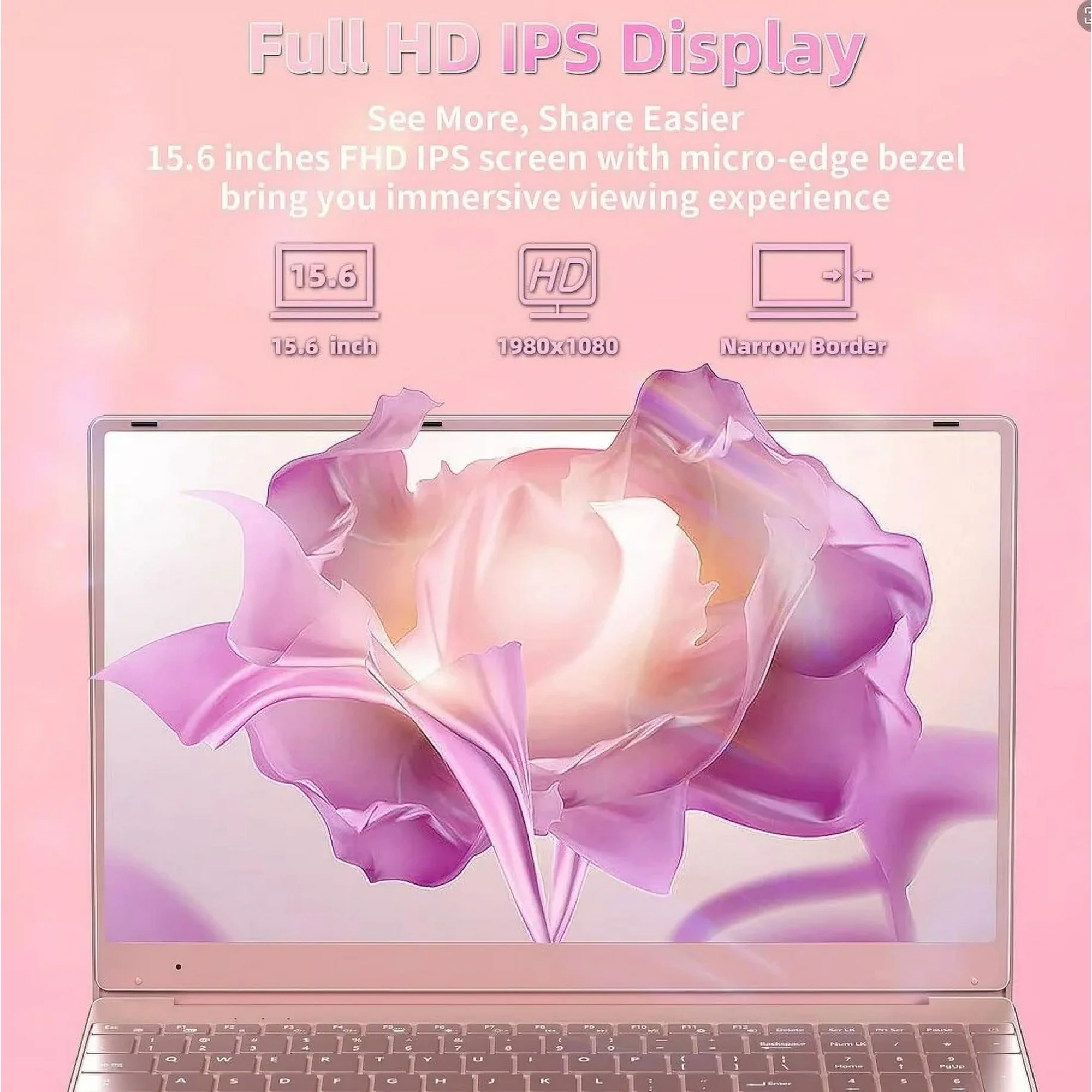 15.6" Windonws 11 Pro Business Laptop Office 2024 16GB RAM 1TB SSD Backlit Keyboard fingerprint Intel Celeron N5095 Work Laptop Back to School Essentials for Students Rose Gold - Image 2