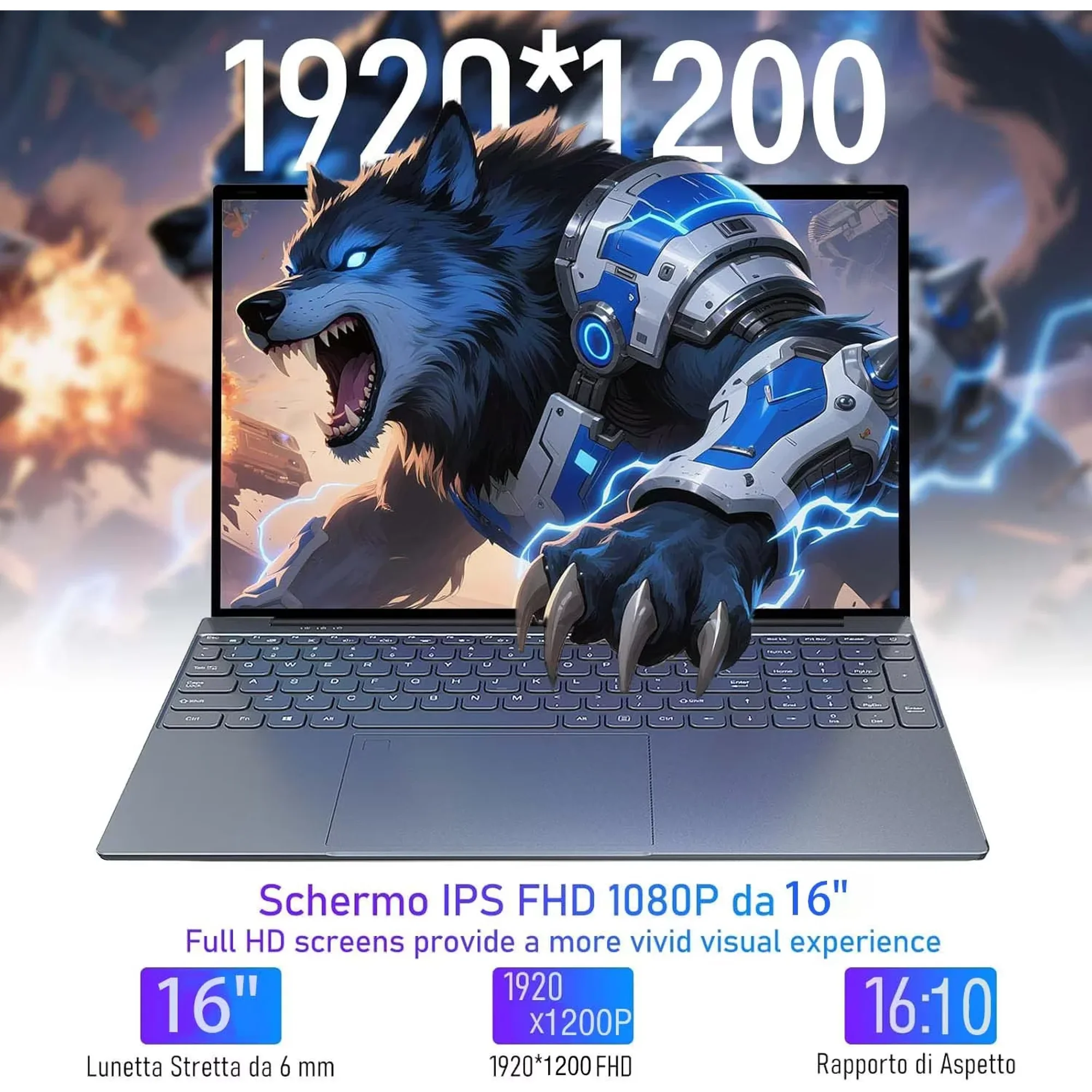 16" Windows 11 Pro Laptop Office 2024 8GB RAM 256GB SSD with 4 Core Intel Alder Lake N95 Backlit Keyboard 1920x1200 FHD IPS Screen, FingerPrint for Work School & Entertainment - Image 2