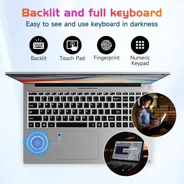 17.3" IPS FHD Laptop, Intel 6 Cores i3-1215U 8GB RAM 256GB SSD (Beat Ryzen 5 7520U, Up to 4.4GHz) Computer with 65W GaN Type C Backlit Keyboard Fingerprint, for Home Student and Business Silver - Image 2