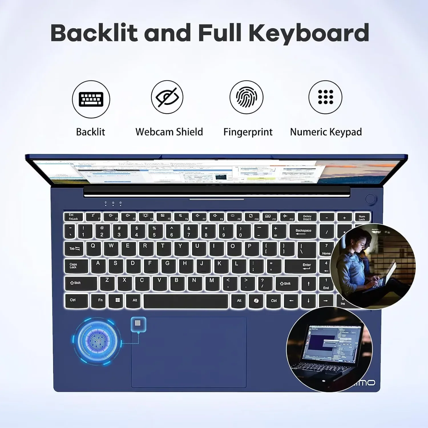 15.6" IPS FHD Business-Laptop, 8 Cores Intel i5-12450H (Beat i7-11800H, Up to 4.4GHz) 16GB RAM 1TB SSD Backlit Keyboard Computer, 100W Type C Fingerprint WiFi 6 Win 11 Blue - Image 3