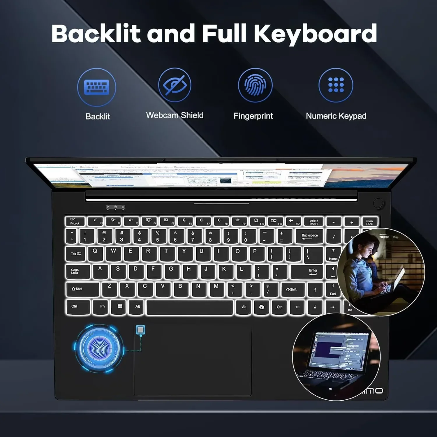15.6" IPS FHD Business-Laptop, 8 Cores Intel i5-12450H (Beat i7-11800H, Up to 4.4GHz) 16GB RAM 1TB SSD Backlit Keyboard Computer, 100W Type C Fingerprint WiFi 6 Win 11 Black - Image 3