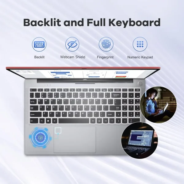 15.6" IPS FHD Business-Laptop, 8 Cores Intel i5-12450H (Beat i7-11800H, Up to 4.4GHz) 16GB RAM 1TB SSD Backlit Keyboard Computer, 100W Type C Fingerprint WiFi 6 Win 11 Red - Image 3