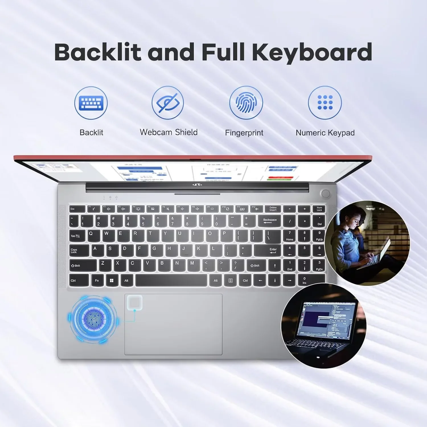15.6" IPS FHD Business-Laptop, 8 Cores Intel i5-12450H (Beat i7-11800H, Up to 4.4GHz) 16GB RAM 1TB SSD Backlit Keyboard Computer, 100W Type C Fingerprint WiFi 6 Win 11 Red - Image 3