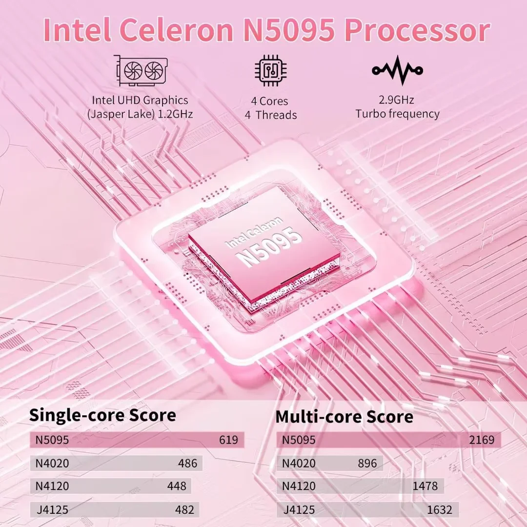 15.6" Windonws 11 Pro Business Laptop Office 2024 16GB RAM 1TB SSD Backlit Keyboard fingerprint Intel Celeron N5095 Work Laptop Back to School Essentials for Students Rose Gold - Image 3