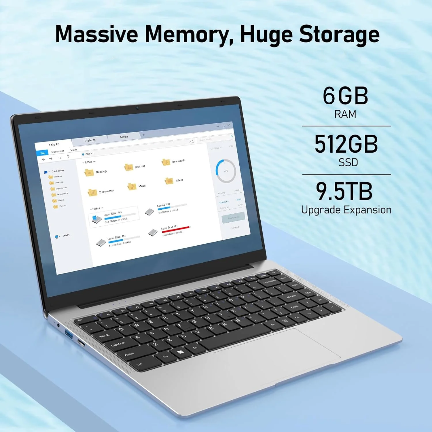 14.1 Laptop Computer , 2.5 GHz Intel Celeron N4000 Processor, 6GB RAM, 512GB M.2 SATA SSD, Windows 11, Ultra-Thin and Lightweight Notebook PC Computer for Work, Study, and Entertainment, WiFi5 - Image 3