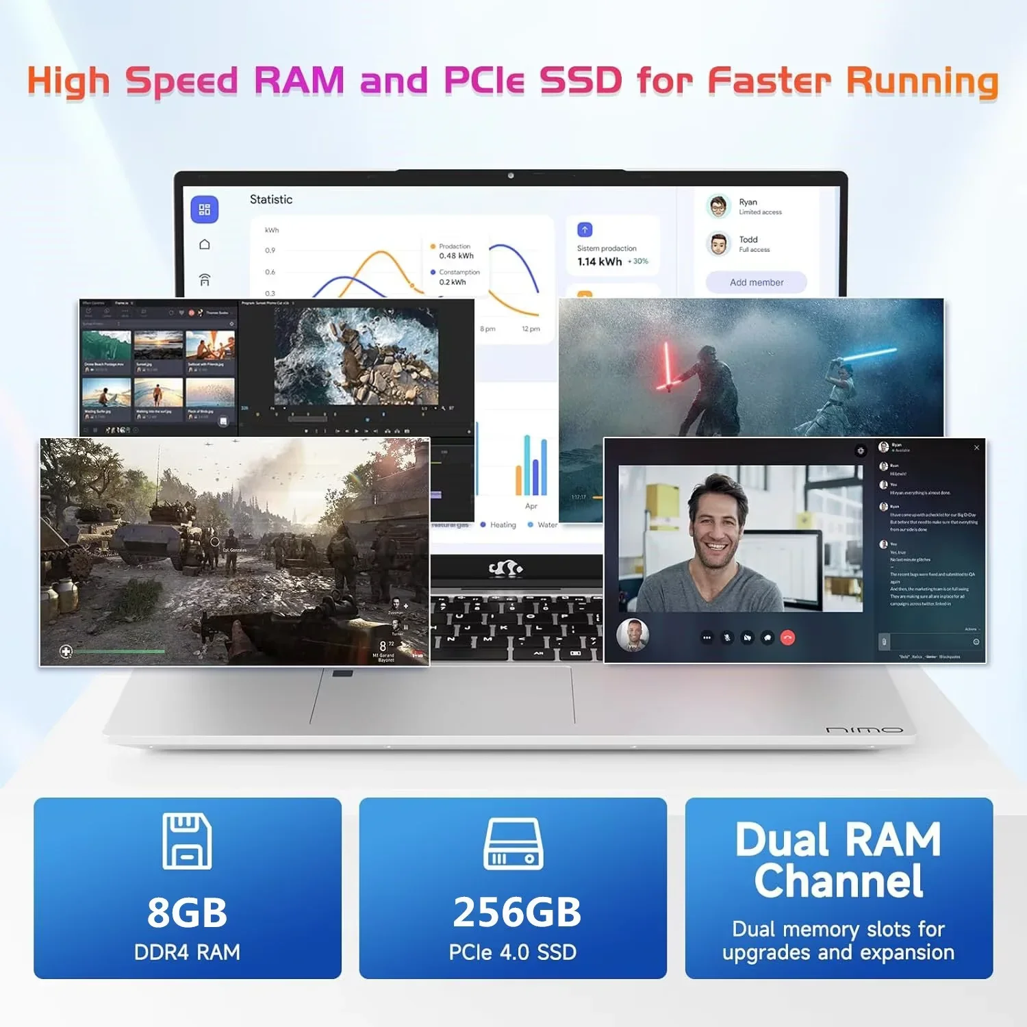 17.3" IPS FHD Laptop, Intel 6 Cores i3-1215U 8GB RAM 256GB SSD (Beat Ryzen 5 7520U, Up to 4.4GHz) Computer with 65W GaN Type C Backlit Keyboard Fingerprint, for Home Student and Business Silver - Image 3