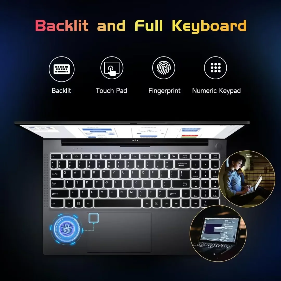 15.6 FHD High-Performance Laptop Computer, Intel N100 Processor (Up to 3.4GHz), 16GB RAM, 1TB SSD, Backlit Keyboard, Fingerprint, WiFi 6, Win 11(Silver) - Image 4