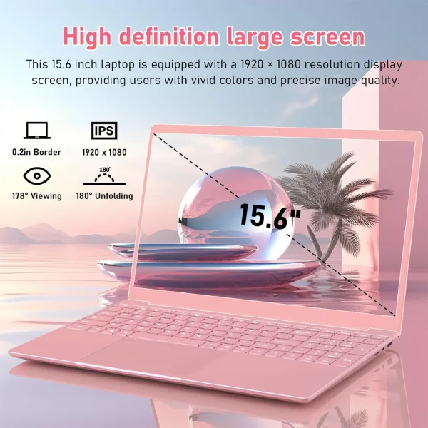 15.6" FHD Windows 11 Pro Pink Laptop Computer Office 2024 Meeting camera Backlit Keyboard Intel N5095 16GB RAM 512GB SSD Lightweight Business student Notebook PC Computer for Work WiFi5 BT 5.0 - Image 4