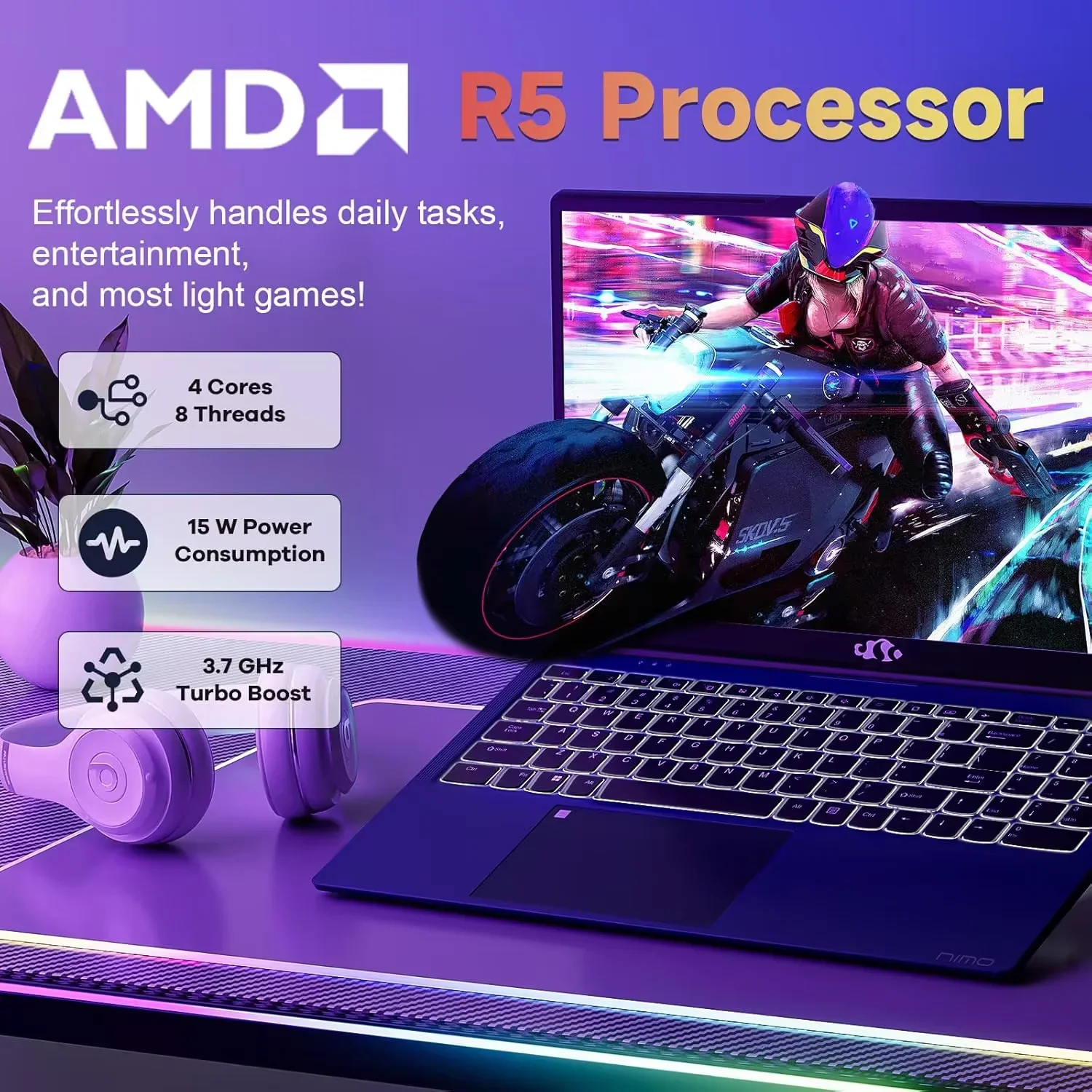 15.6"FHD-Business-Laptop Windows 11 AMD R5 3500U Processor Backlit Keyboard Fast Charging Fingerprint 16GB RAM 1TB SSD Stylish Practical Laptop for Work Study Life 1 Years Warranty Rose Gold - Image 4