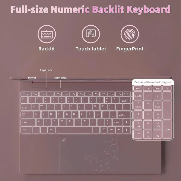15.6" Business Pink Laptop Computes Windows 11 Pro Office 2024 Meeting camera Intel Celeron N5095 16GB RAM 1TB SSD Lightweight Student Notebook PC Computer for Work, Backlit Keyboard WiFi5 BT 5.0 - Image 4