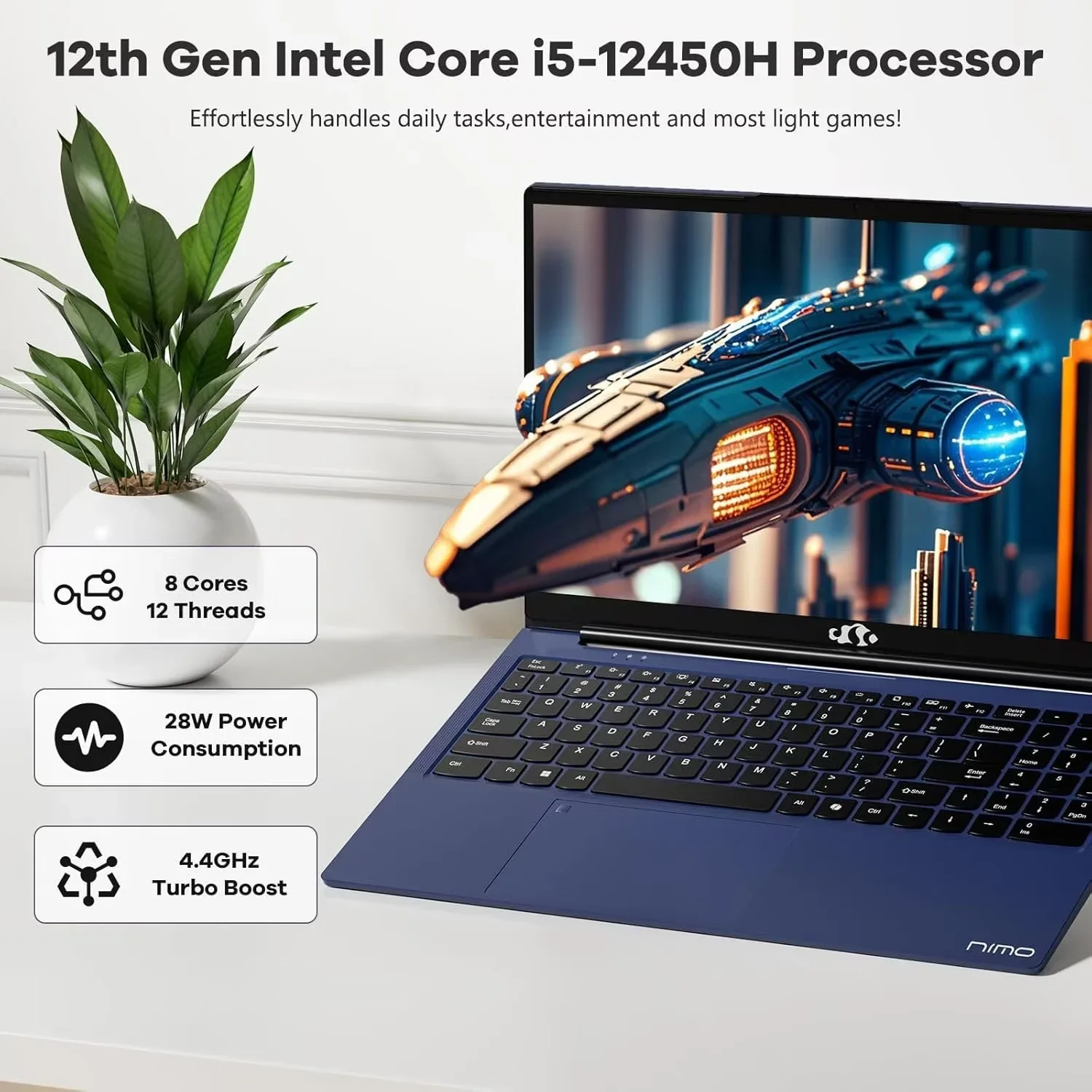 15.6" IPS FHD Business-Laptop, 8 Cores Intel i5-12450H (Beat i7-11800H, Up to 4.4GHz) 16GB RAM 1TB SSD Backlit Keyboard Computer, 100W Type C Fingerprint WiFi 6 Win 11 Blue - Image 4