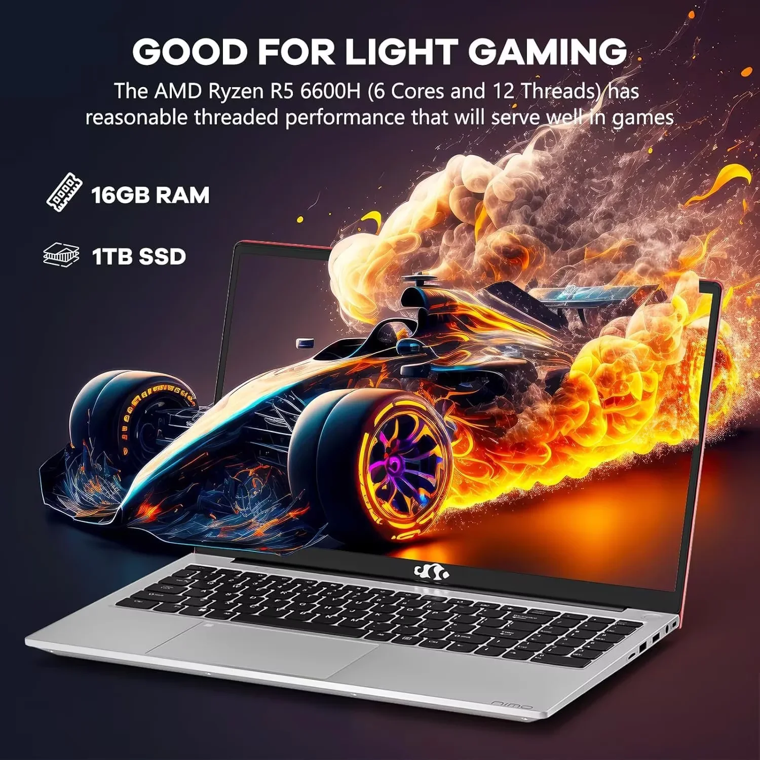 15.6'' FHD IPS Business Laptop Computer, AMD Ryzen 5 6600H(Beat R7 5700U, 6 Cores Up to 4.5GHz), 16GB DDR5 RAM 1TB SSD, Type-C 100W PD Fast Charger, Fingerprint Backlit Keyboard Wi-Fi 6 Red - Image 4