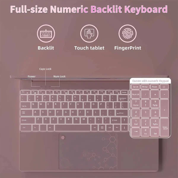 15.6" HD Student Laptop Computer Office 2024 Windows 11 Pro 16G DDR4 RAM 1TB SSD Large FHD IPS Screen Business Laptop Computer Intel Celeron N5095 Backlit KB pink - Image 4