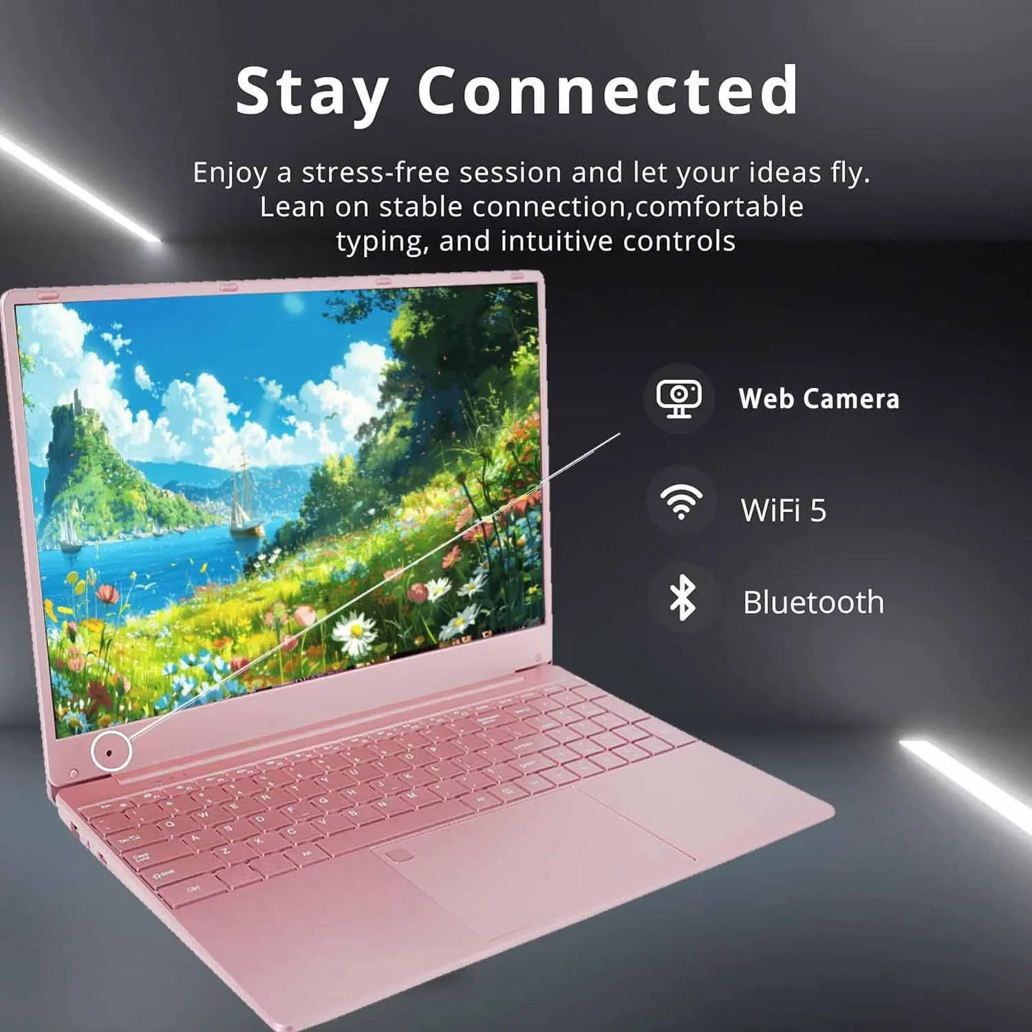 15.6" Business Laptop, Office 2024,Windows 11 Pro, 2.9 GHz Intel Celeron N5095, 16GB RAM 1TB SSD, Ultra-Thin and Lightweight student Computer, Backlit Keyboard, WiFi 5, BT 5.0(Pink) - Image 4