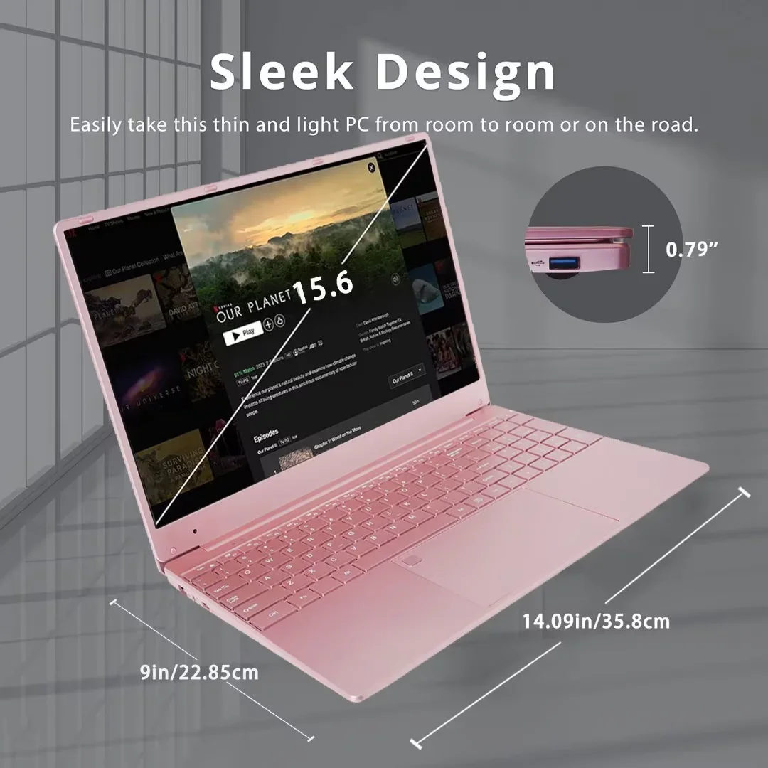 15.6" Business Laptop Office 2024 Windows 11 Pro 16GB RAM 512GB SSD Intel Celeron N5095 Backlit Keyboard Work Laptop Back to School Essentials for Students Rose Gold - Image 4