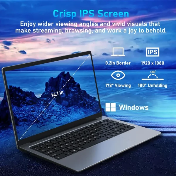 14.1 Laptop Computer , 2.5 GHz Intel Celeron N4000 Processor, 6GB RAM, 512GB M.2 SATA SSD, Windows 11, Ultra-Thin and Lightweight Notebook PC Computer for Work, Study, and Entertainment, WiFi5 - Image 4