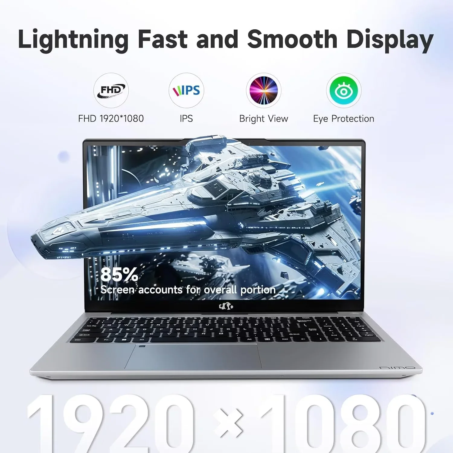 17.3" IPS FHD Laptop, Intel 6 Cores i3-1215U 8GB RAM 256GB SSD (Beat Ryzen 5 7520U, Up to 4.4GHz) Computer with 65W GaN Type C Backlit Keyboard Fingerprint, for Home Student and Business Silver - Image 4