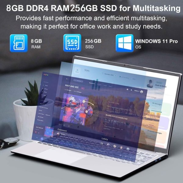 ESOOR 17.3 inch Business Laptop Computer: Office 2024, Webcam, Intel Quad-Core N5095, 8GB RAM, 256GB SSD, Backlit Keyboard, Wi-Fi, Fingerprint , Type-C, Windows 11 - Image 4