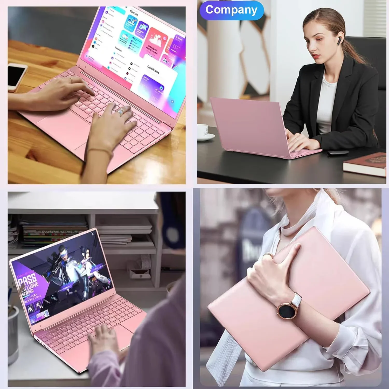 15.6" FHD Windows 11 Pro Pink Laptop Computer Office 2024 Meeting camera Backlit Keyboard Intel N5095 16GB RAM 512GB SSD Lightweight Business student Notebook PC Computer for Work WiFi5 BT 5.0 - Image 5