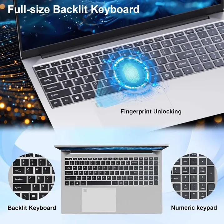 ESOOR 17.3 inch Business Laptop Computer: Office 2024, Webcam, Intel Quad-Core N5095, 8GB RAM, 256GB SSD, Backlit Keyboard, Wi-Fi, Fingerprint , Type-C, Windows 11 - Image 5