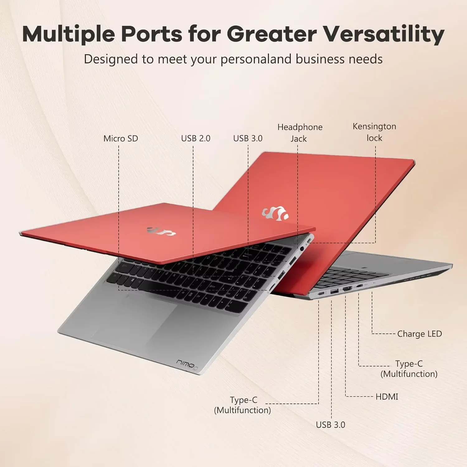 15.6'' FHD IPS Business Laptop Computer, AMD Ryzen 5 6600H(Beat R7 5700U, 6 Cores Up to 4.5GHz), 16GB DDR5 RAM 1TB SSD, Type-C 100W PD Fast Charger, Fingerprint Backlit Keyboard Wi-Fi 6 Red - Image 5