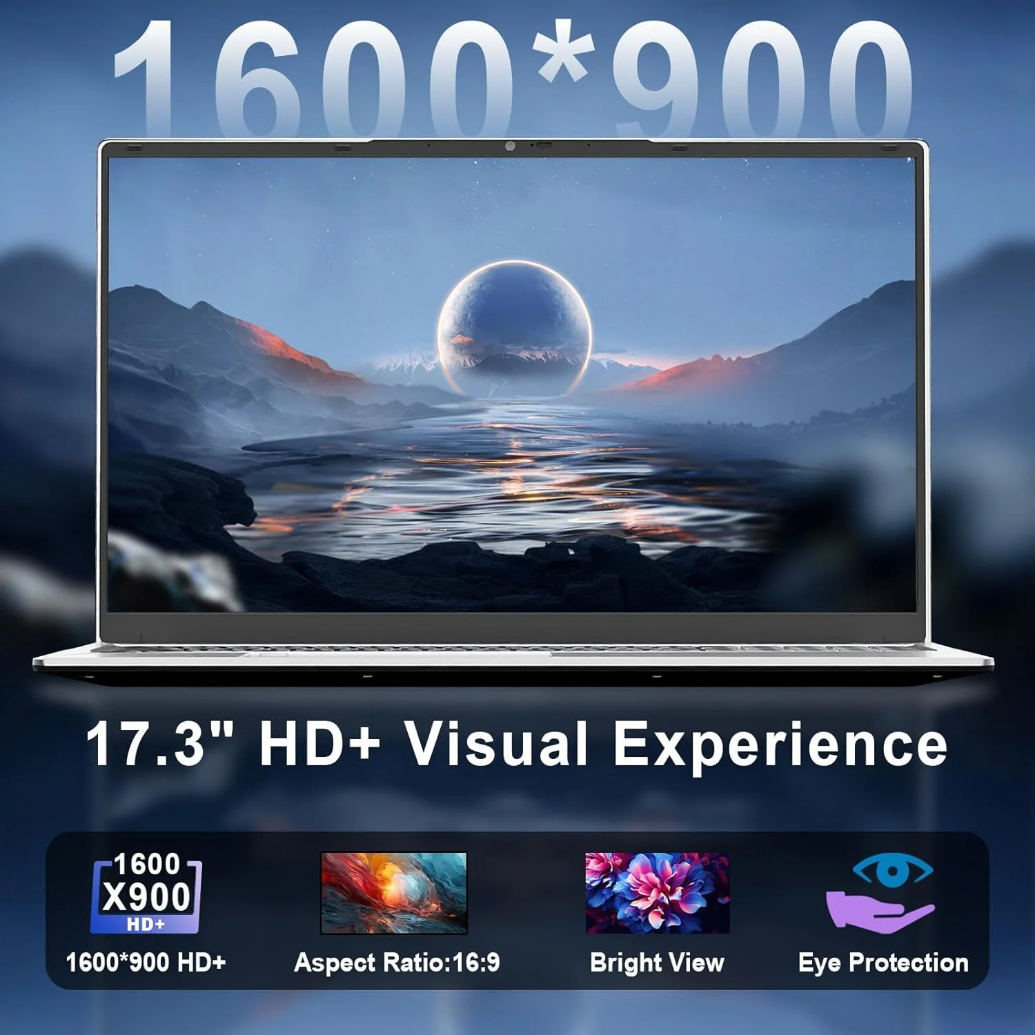 17.3" Business Laptop Windows 11 Pro Office 2024 Conference Webcam Type-C Backlit Keyboard Fingerprint Intel N5095 8GB RAM 256GB SSD Lightweight laptop computer - Image 5