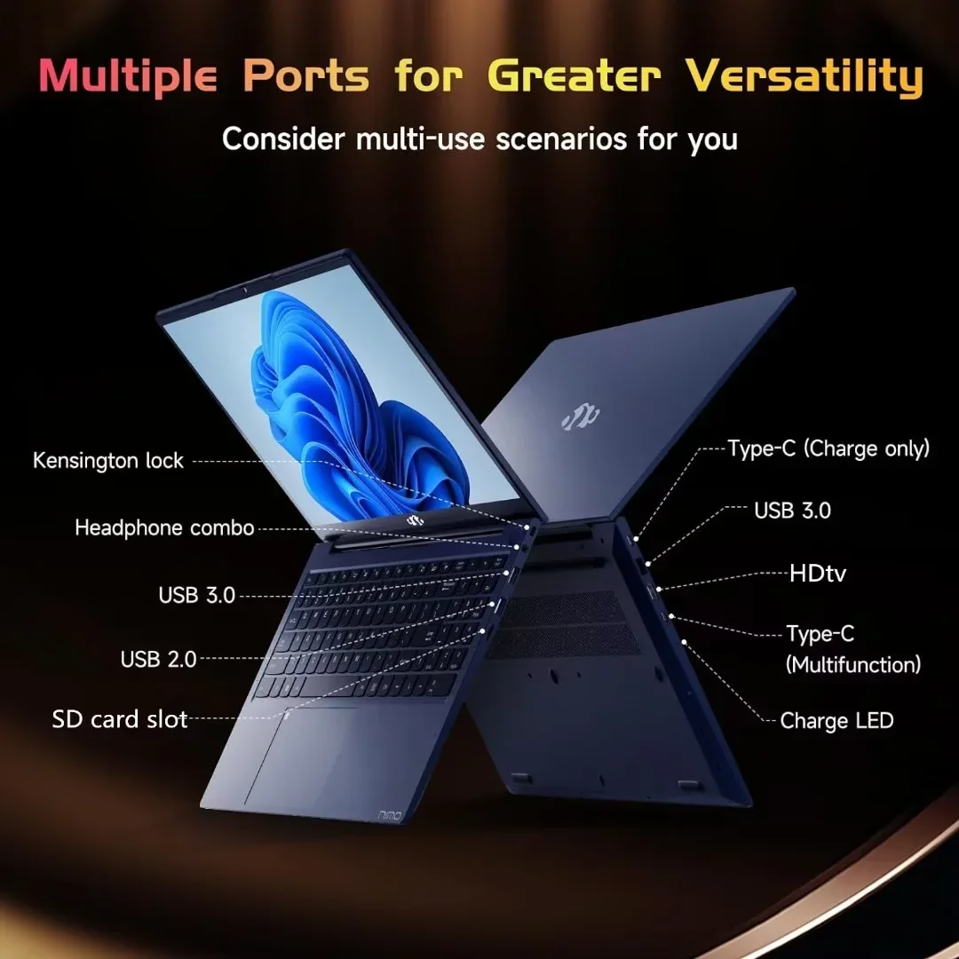 15.6'' FHD Laptop Computer, Type-C 65W PD Fast Charger, 12th Gen Intel N100, Windows 11, 16GB RAM 512GB SSD, WiFi 6 (Blue) - Image 5