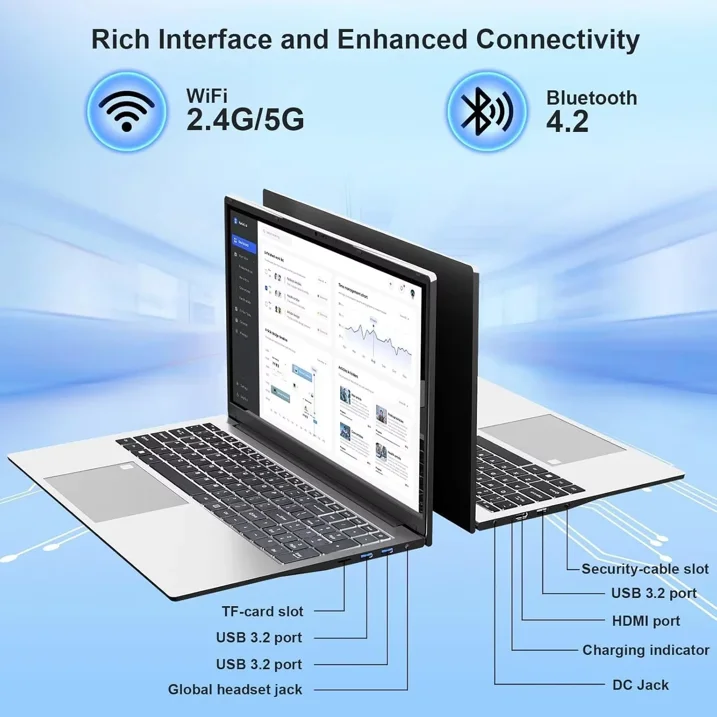 ESOOR 17.3 inch Business Laptop Computer: Office 2024, Webcam, Intel Quad-Core N5095, 8GB RAM, 256GB SSD, Backlit Keyboard, Wi-Fi, Fingerprint , Type-C, Windows 11 - Image 6