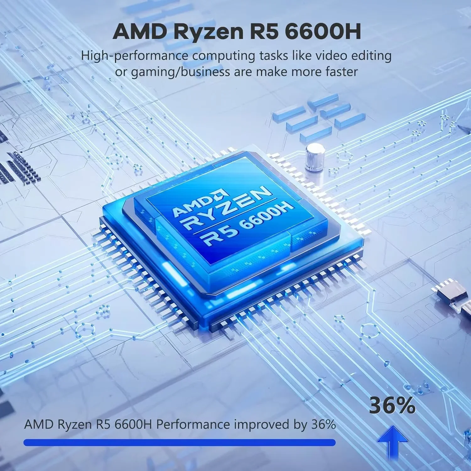 15.6'' FHD IPS Business Laptop Computer, AMD Ryzen 5 6600H(Beat R7 5700U, 6 Cores Up to 4.5GHz), 16GB DDR5 RAM 1TB SSD, Type-C 100W PD Fast Charger, Fingerprint Backlit Keyboard Wi-Fi 6 Blue - Image 6