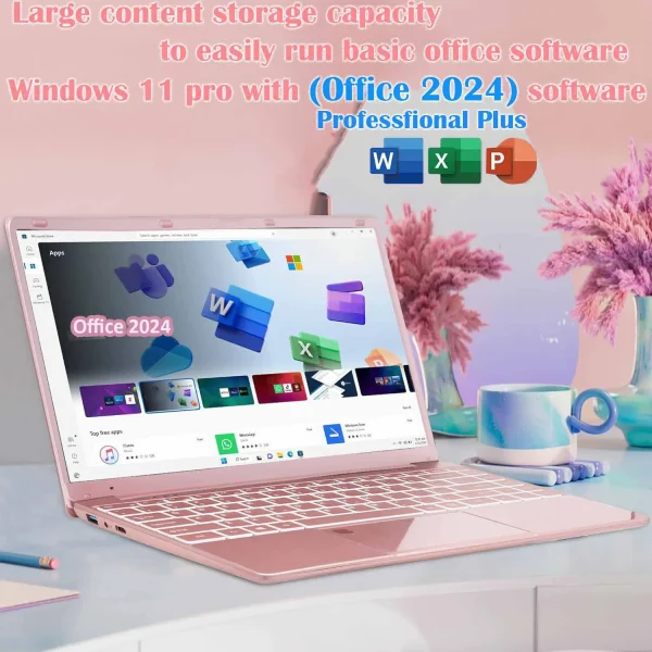 15.6" HD Student Laptop Computer Office 2024 Windows 11 Pro 16G DDR4 RAM 1TB SSD Large FHD IPS Screen Business Laptop Computer Intel Celeron N5095 Backlit KB pink - Image 6