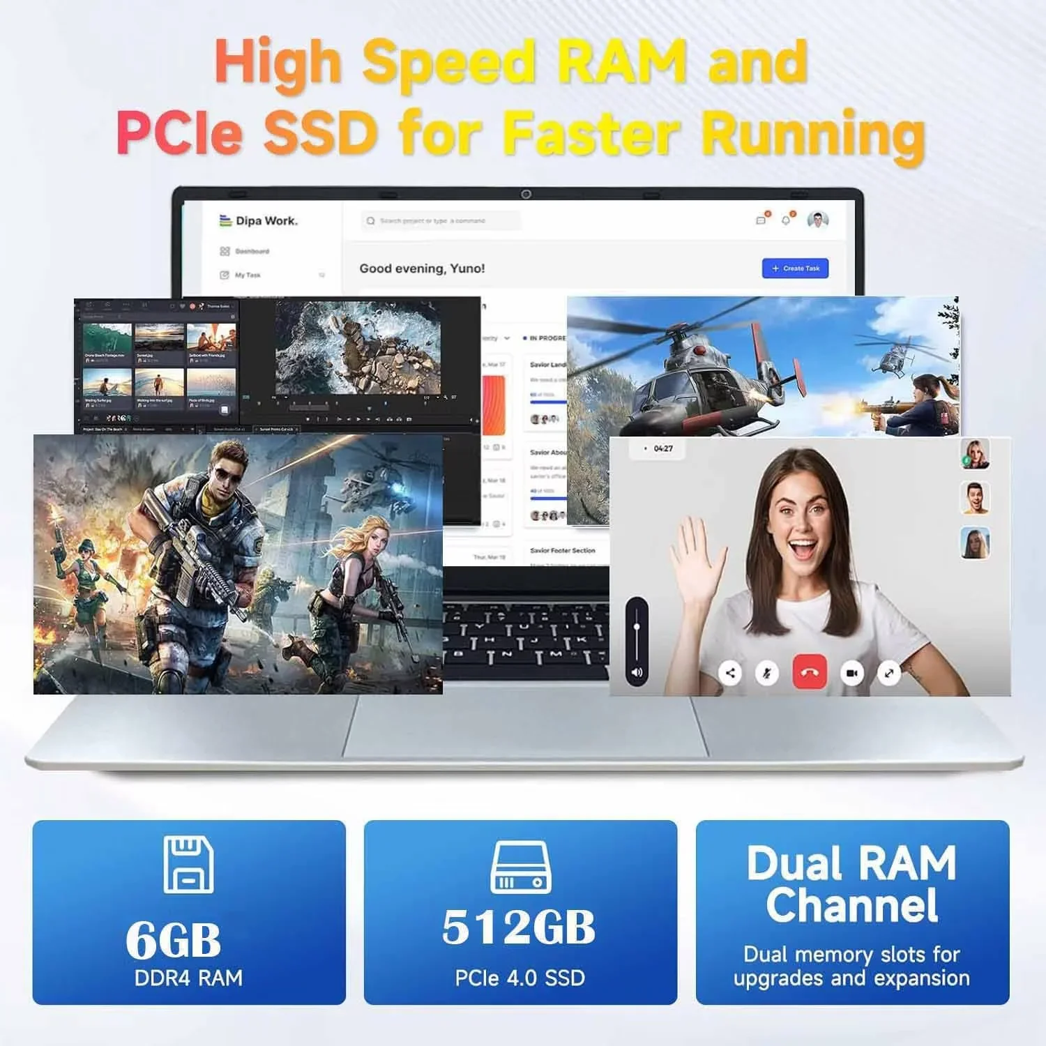 14.1" Business Laptop Computer Windows 11 Pro Office 2024 Laptops 6GB RAM 512GB SSD 2.6Ghz Privacy camera Intel Celeron N4000 Processor WiFi 5 BT4.2 Suitable for work Student Laptop - Image 6