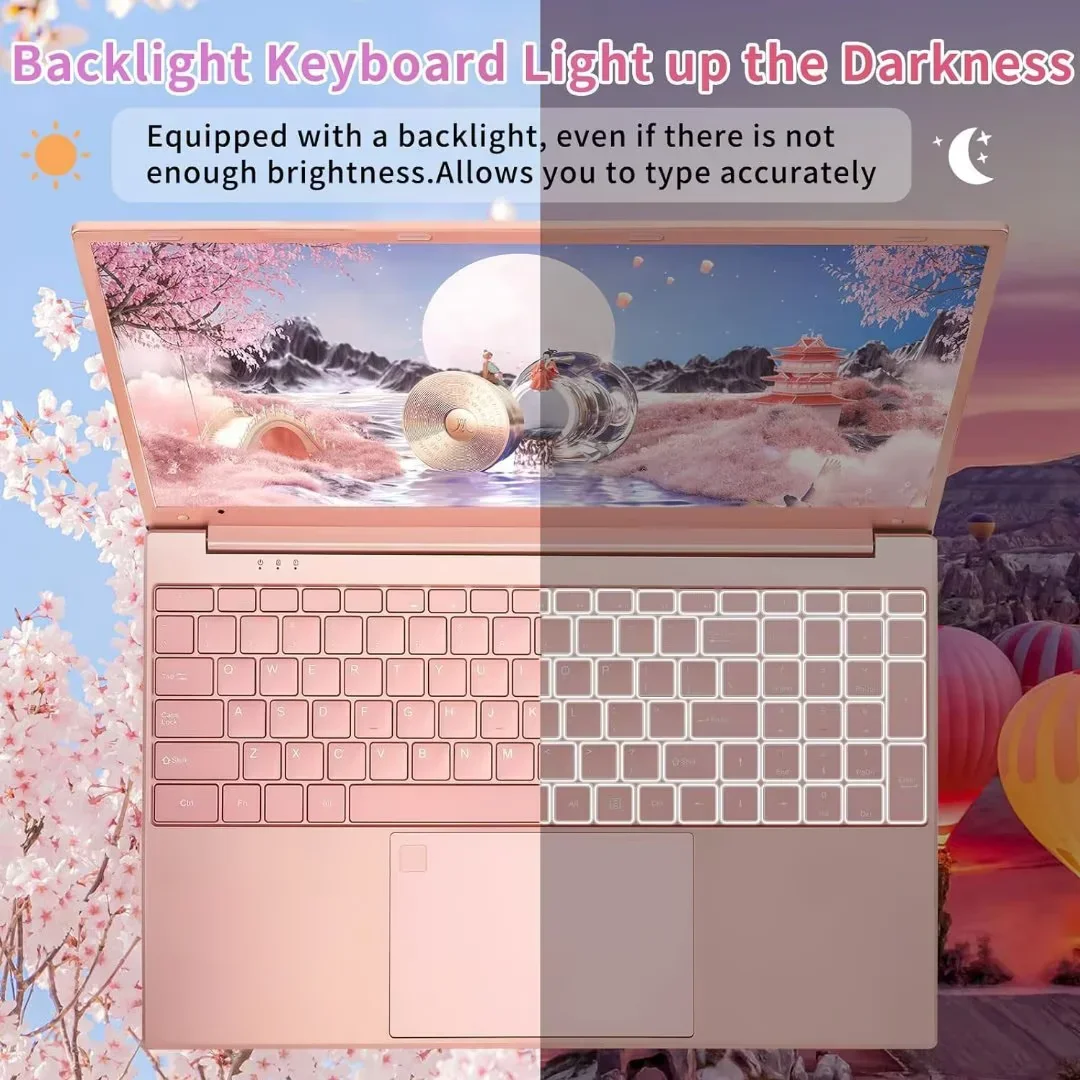15.6" Windonws 11 Pro Business Laptop Office 2024 16GB RAM 1TB SSD Backlit Keyboard fingerprint Intel Celeron N5095 Work Laptop Back to School Essentials for Students Rose Gold - Image 6