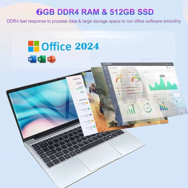 14.1" Business Laptop Computer Windows 11 Pro Office 2024 Laptops 6GB RAM 512GB SSD 2.6Ghz Privacy camera Intel Celeron N4000 Processor WiFi 5 BT4.2 Suitable for work Student Laptop - Image 7