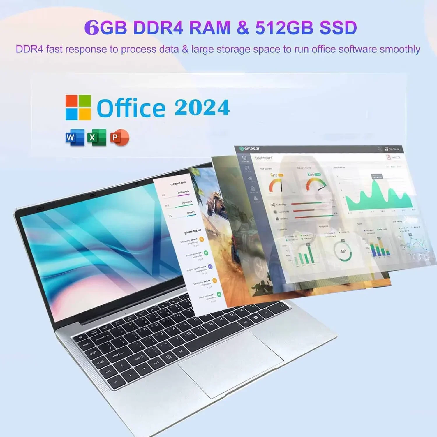 14.1" Business Laptop Computer Windows 11 Pro Office 2024 Laptops 6GB RAM 512GB SSD 2.6Ghz Privacy camera Intel Celeron N4000 Processor WiFi 5 BT4.2 Suitable for work Student Laptop - Image 7
