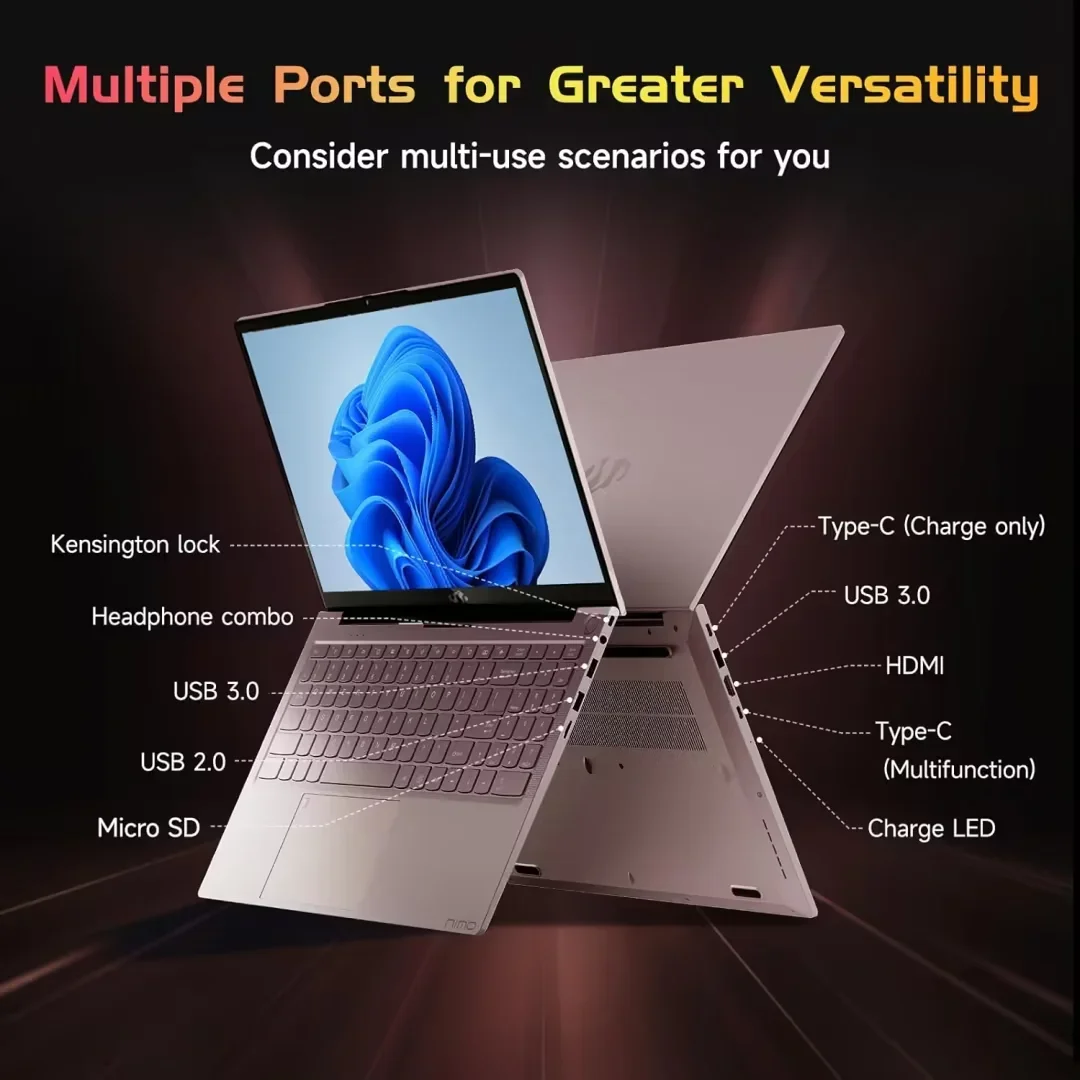 15.6 High-Performance Laptop, 3.4 GHz Intel N100 Processor, 8GB RAM, 512GB SSD, Windows 11, Lightweight student Notebook PC Computer for Work, Backlit Keyboard, Fingerprint, WiFi 6 (RoseGold) - Image 7