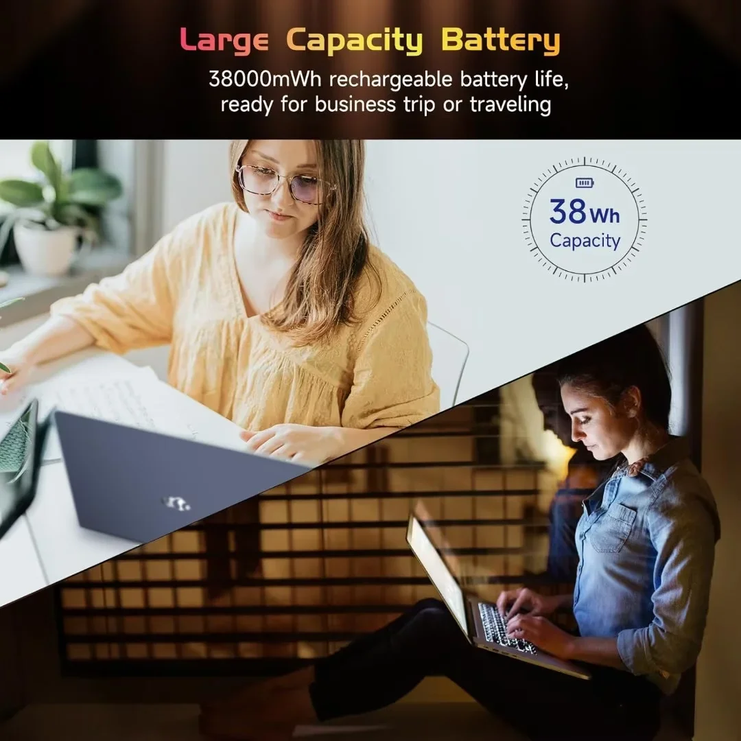 15.6'' FHD Laptop Computer, Type-C 65W PD Fast Charger, 12th Gen Intel N100, Windows 11, 16GB RAM 512GB SSD, WiFi 6 (Blue) - Image 8