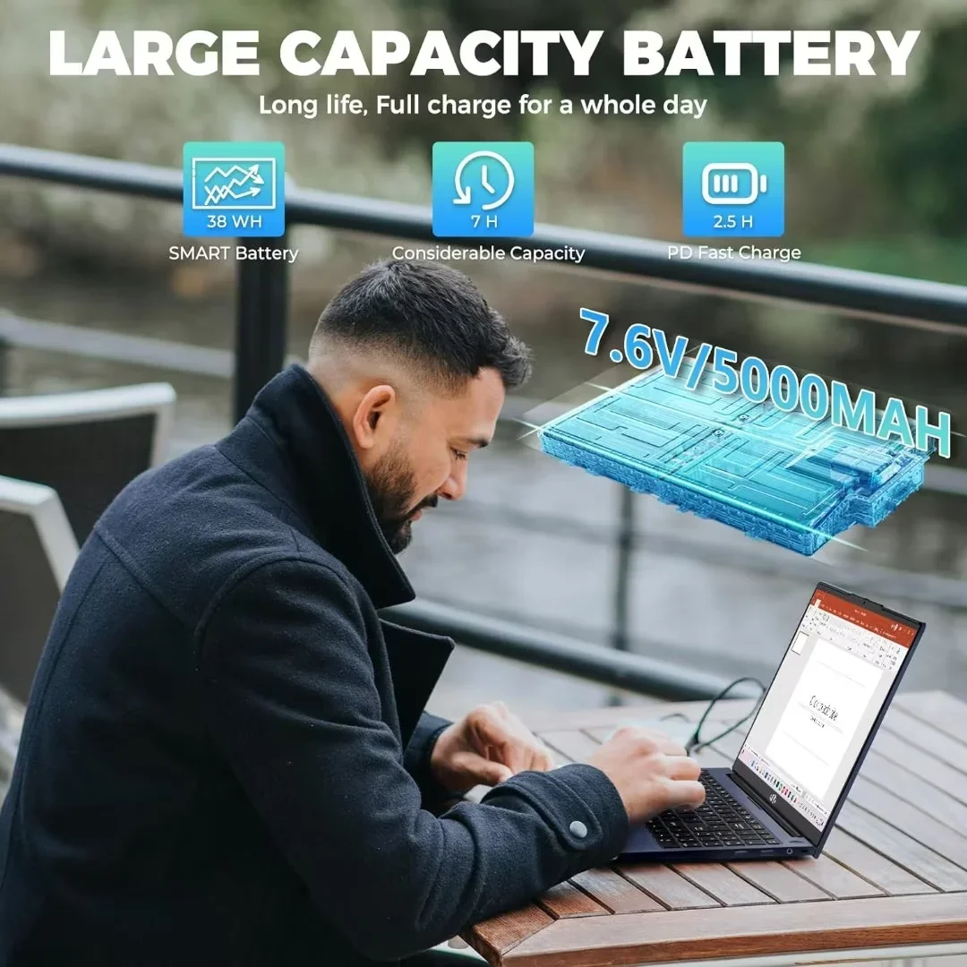 15.6'' FHD Laptop Computer, Type-C 65W PD Fast Charger, 12th Gen Intel N100, Windows 11, 16GB RAM 1TB SSD, WiFi 6 (Silver) - Image 8